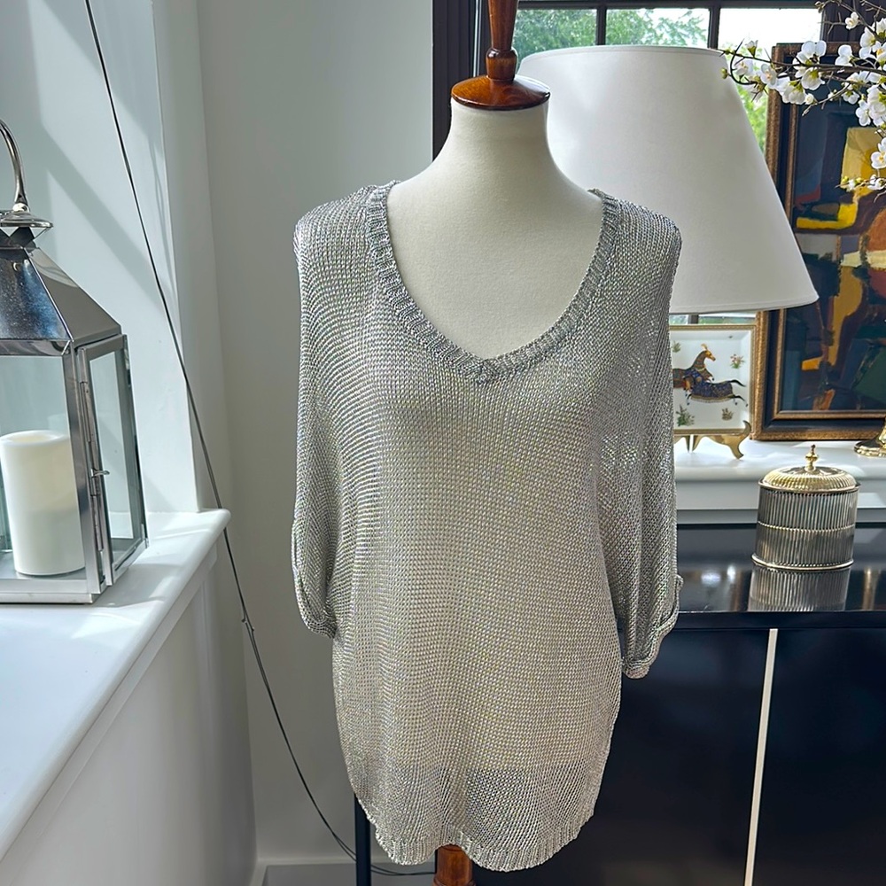Vince Silver Metallic V-Neck Sweater